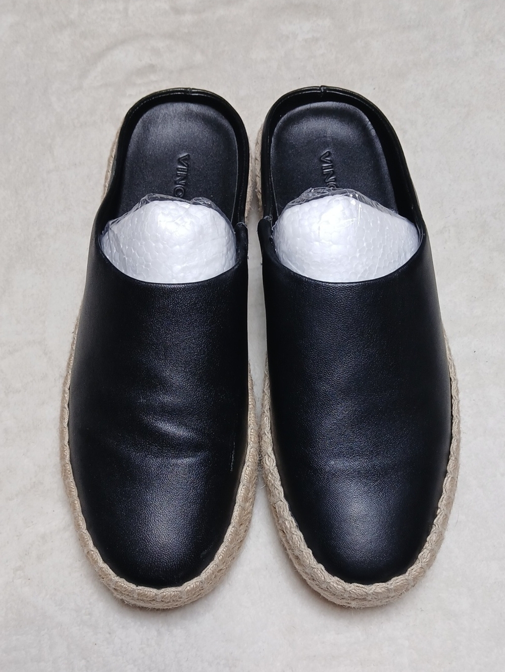Vince Black Leather Espadrille Slip-On Loafers Size 39 Womans